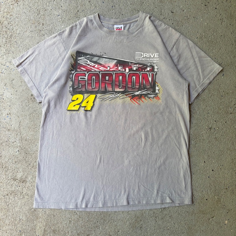 Jeff Gordon NASCAR #24 Drive to End Hunger Racing T-Shirt Gray Anvil Size Large